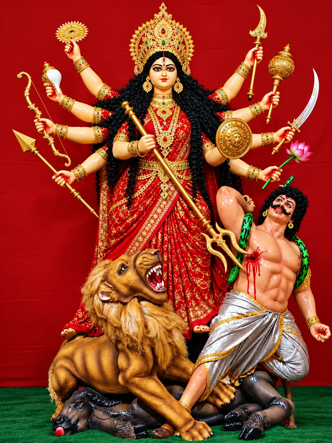 Maa Durga, Mahishasura and the lion, photograph 2