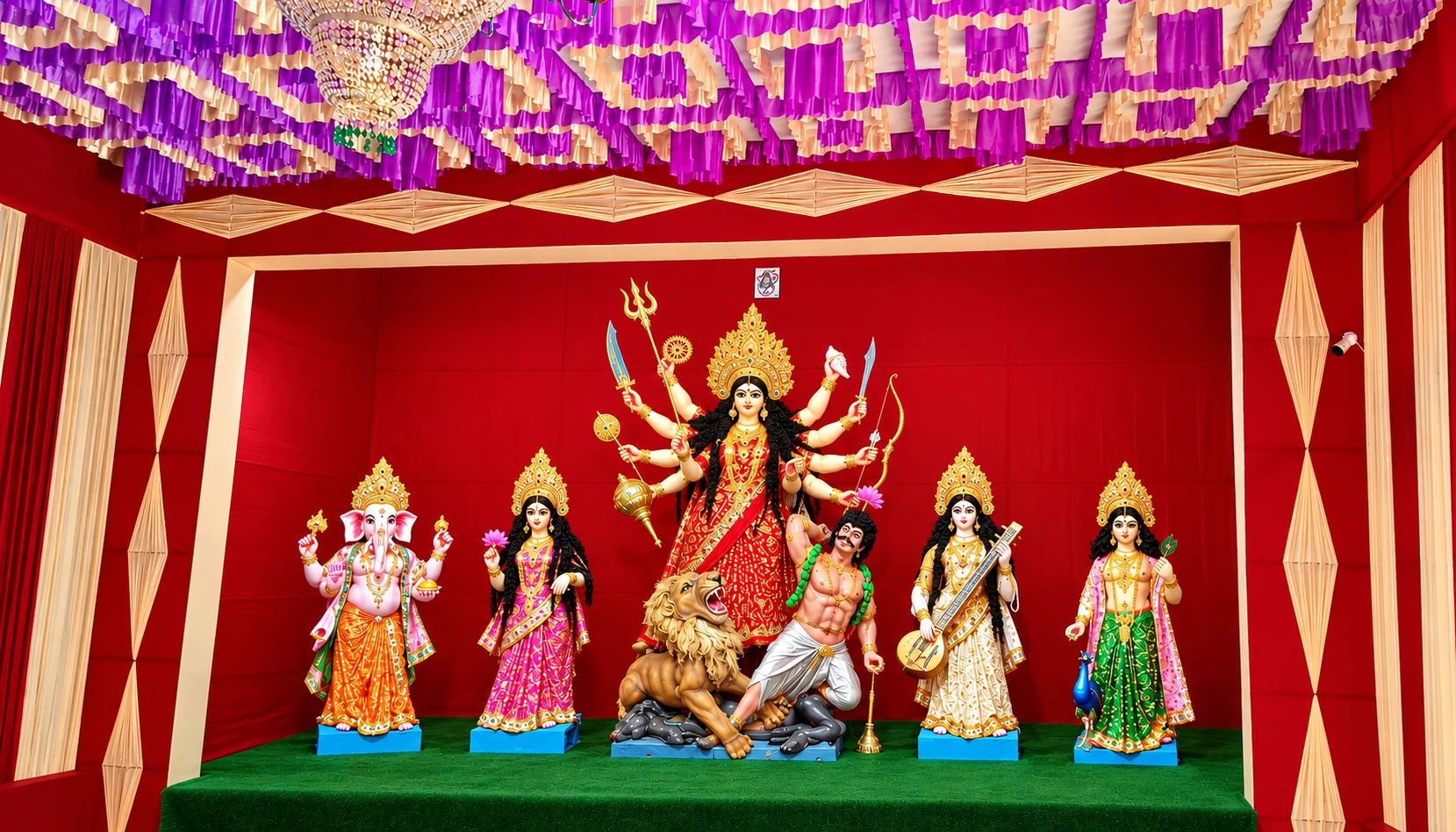 Maa Durga and her family in the pandal, photograph 3